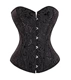 Miss Moly Damen Corsage Vintage Vollbrust Korsett Klassische Farben Spitze Schleife Design Corset Mit G-Tanga- Gr. M/DE 38-40, Druck Schw