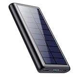 QTshine Solar Powerbank 26800mAh, Externer Akku Ladegerät,Solar Power Bank Pack mit 2 Ausgängen speziell für Aktivitäten im Freien, kompatibel mit Allen Smartphones, Tablets und USB-Geräten (Schwarz)