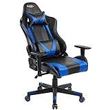 Kasorix Gaming Stuhl Hohe Rückenlehne Gaming-Bürostuhl,Verstellbarer Manager Führungskraft Schreibtisch-Drehstuhl, Blauer PVC-Leder Gamer S