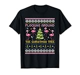 Lustiges Flamingo-Weihnachtsbaum-Shirt mit Beflockung T-S