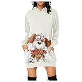 XIAOFUPO Damen Hoodie Kleid Pullover Weihnachten Langarm Sweatshirts Kapuzenpullover Tops Herbst Mini Kleid Casual Herbst Hoodies Kleid Xmas Santa Rentier Lange Pulli Kleid mit T