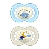 MAM Original Night Schnuller im Doppelpack, leuchtender Baby Schnuller, besonders weicher Baby Schnuller für schnelle Akzeptanz mit Sterilisier-Transportbox, ab 6-16 Monate, Bär/M