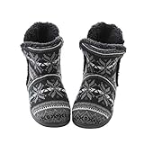 YJZQ Winter Hüttenstiefel Damen Herren Hüttenschuhe Plüsch gefüttert warm Hausschuhe Rutschfeste Sohle Kuschelige Pantoffeln Gemütliche Schuhe für Zuhause, Schwarz, 39/40 EU