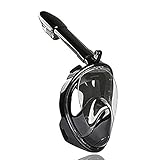 Volles Gesicht Silikon Schnorchel Maske, 180 ° Seaview Schwimmen Myopic Reis Anti-Nebel-Gläser für Erwachsene und Kinder, Trockene Top Anti-Saug-Wasser-Atemsystem (Color : Black, Größe : XS)