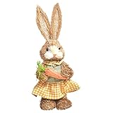 Osterhasen Figur Stroh Hase Deko Osterhase Kaninchen Desktop Häschen Ornament Rustikale Landhausstil Frühling Festival Party Büro Zuhause Wohnzimmer Dekoration Festliche Geschenk