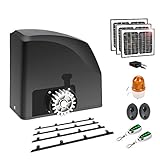 TOPENS DKR500ST Solar Schiebetorantrieb automatischer Torantrieb Toröffner für max. 600kg und 12m Schiebetor mit 2 Fernbedienungen, 4m Zahnstange, Solarmodul, Alarmleuchte, Lichtschranke für H