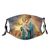 Lawenp Mary Queen of Heaven and Earth Religious Art Printed Face Mask Adjustable Earrings Reusable Unisex Balaclava Headscarf C