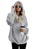 iWoo Winterjacke Damen Plüsch Einfarbig Langarm Teddy-Mantel Hohe Qualität Elegant Superweich Frauen Pullover (Hellgrau,M)