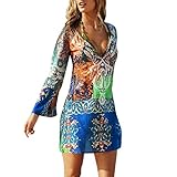 Lazzboy Frauen Beachwear Bademode Bikini Beach Vertuschen Damen Kleid Strand Cover Ups Strandabdeckung Kaftans Badeanzug Bluse Strandkleid Sommerkleid(Bunt,S)
