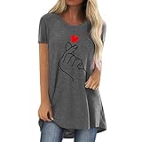 Longshirt Damen Tunika Sommer große größen T Shirt Kurzarm mädchen elegant Oversize Oberteile Geste Liebe Drucken Tops Rundhals Basic Shirt Frauen Pullover Sweatshirt B