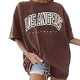 Tomwell Damen Oversized T-Shirt Vintage Druck T-Shirt Teenager Mädchen Kurzarm Rundhals Oberteile Tunika Tee Shirt Tops Kaffee XL