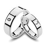 Gualiy 2 Stück Herren und Damen Paar Ringe, Silber Edelstahlring Versprechensring mit Mond und Sonne, Damen Größe 49 (15.6) Herren Größe 54 (17.2)