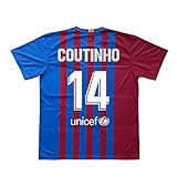 Smarty Shirt2 Kit - Spieler - Kinder Trikot und Hose FC Barcelona - Offizielle Nachbildung - Erste und zweite Mannschaft - Saison 2021/2022, 1-14 Coutinho, 4 J