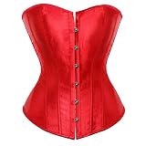 Aoleytech korsett damen sexy korsett top Gothic Satin Top Corset Bustier vollbrust Vintage Gothic Corsage Top(Rot, M)