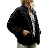 Yokbeer Damen Bomberjacke Freizeitmantel Reißverschluss Oberbekleidung Windjacke Leichte Steppjacken Warme Winter Outwears (Color : Nero, Size : L)