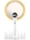 OMIRO Handspiegel mit LED Licht Kosmetikspiegel auf einem Sockel Schminkspiegel mit Kosmetik Organizer, Doppelseitiges Make-up Spiegel Set mit 1X/10X Vergrößerung