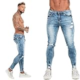 QJZUO Männer Jeans Elastische Taille Skinny Jeans Stretch Ripped Hosen Streetwear Herren Denim Jeans Blau (Color : Blue zm63, Size : 30 Long)