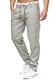Indicode Herren Veneto Stoffhose aus 55% Leinen & 45% Baumwolle m. 4 Taschen | Lange sportliche Regular Fit Hose Moderne Baumwollhose Leinenhose Bequeme Freizeithose f. Männer Lt Grey L