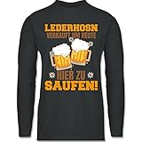 Shirtracer Kompatibel mit Oktoberfest Trachtenshirt Herren - Lederhosn verkauft um Heute Hier zu Saufen - Bierkrug - M - Dunkelgrau - Spruch - BCTU005 - Herren Lang