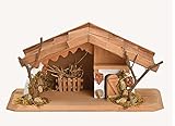 RiloStore XL Krippenhaus Holz Tischkrippe 26x13x11cm groß Krippe Haus Natur braun Holzhaus Weihnachtskrippe Weihnachten Tischdek