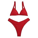 Yoofeiduoduo Sexy Bikini Set für Damen Badeanzug mit V niedriger Taille Badeanzug mit Einfarbig Streifen Push Up Badeanzug Schnürung Bikini Bademode Zweiteiliger Badeanzug Swimsuit für F