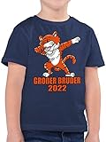 Geschwister Bruder - Dabbing Tiger Großer Bruder 2022-128 (7/8 Jahre) - Dunkelblau Meliert - Kurzarm - F130K - Kinder Tshirts und T-Shirt für Jung