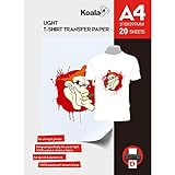 KOALA Inkjet Transferpapier zum Aufbügeln für helles und weißes T-Shirt/Textilien, DIN A4, 20 Blatt. Für Tintenstrahldruck