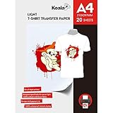 KOALA Inkjet Transferpapier zum Aufbügeln für helles und weißes T-Shirt/Textilien, DIN A4, 20 Blatt. Für Tintenstrahldruck