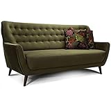 CAVADORE 3-Sitzer-Sofa Abby / Retro-Couch im Samt-Look mit Knopfheftung / 183 x 89 x 88 / Samtoptik, grü