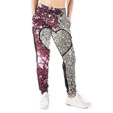 LAOLUCKY Damen Sweatpants Jogger Jersey Pants Mode Casual Sport Hose, Rose Silber Sparkling Glitter Love White, XXL