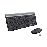 Logitech MK470 Slim Combo Kabelloses Tastatur-Maus-Set, 2.4 GHz Verbindung via Nano-USB-Empfänger, 10m Reichweite, 18-Monate Batterielaufzeit, PC/Laptop, Englisches QWERTY-Layout - schwarz/grap