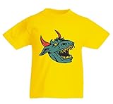 T-Shirt Drachenkopf mit gefährlichen Zähnen in Gelb für Herren- Damen- Kinder- 104-5XL