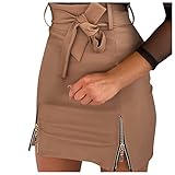 Damen Lederrock Knielang, Hohe Taille Kunstleder Minirock Enges Bleistiftrock Schwarze Pu-Leder-Nähte Split Sexy Herbst Winter Minikleider A Linie Freizeit Leder Rock Mini Röcke Party Clubw