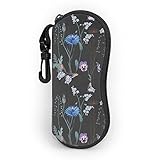 ATUEMACO Corower Viola Vergessen Sie mich nicht Blumen Schmetterling Brillen Fall Sonnenbrillen Weiche Etui Unisex Neoprengläser Fall mit Karabiner Reiß