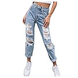 Ghemdilmn Jeans für Frauen Mode Hohe Taille Loch Jeanshosen Beiläufig Lose Gerade Jeanshose Stretch Denim Jeans Slim Fit Bootcut Jeans Freizeithose Streetw