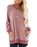 DAO XING Damen-Langarmshirt, Rundhalsausschnitt, Tasche, Pullover, lässig, Tunika, Sweatshirts - Pink - XX-Larg