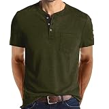 Herren Sommer T-Shirt Rundhals Tee Tops Kurzarm Henley-Shirt mit Grandad-Ausschnitt Baumwolle T-Shirt Basic Männer Lässige O-Neck Tshirt mit Knop