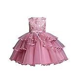 Kleinkind Baby Mädchen ärmelloses Festzug Kleid Tüll bestickt Blume Spitze Hochzeit Party Prinzessin Tutu formelles Kleid Gr. 7-8 Jahre,