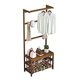 Garderobenständer Garderobe Holz Kleiderständer Ständer, Großer Mantel Baum mit Haken und Schuhregal, 3-Tier-Schuhe Lagerung, for Kleidung, Hüte, Schal (Color : Brown, Size : 70cm)