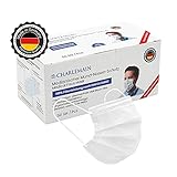 Charlemain 50x OP-Maske, Weiß, MADE IN GERMANY, EN 14683 Typ IIR, CE-zertifiziert, medizinischer Mund-Nasen-Schutz, BFE  99%, 3-lagig, spritzbeständig, geruchsneutral, latex