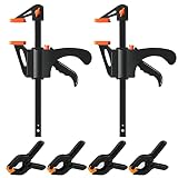 Einhandzwingen Set, 2 Stück Schraubzwingen Spanner, Spannweite 150mm und 4 Stück klemmzwingen, Klemme für präzises Fixieren, schnellspannzwinge, Schraubzwingen Werkstücken mit nur einer H