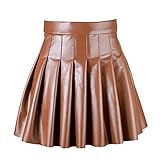 TiaoBug Damen High Waist Rock Sexy Wetlook Stretch Röcke Lack Leder Schwarz Mini Glocken Rock Glänzend Metallischer Faltenrock Mini Skater Rock Clubwear S M L Braun C XL
