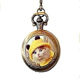 Süße Katze Taschenuhr Halskette Gelb Kleidung Katze Kunst Bild Schmuck