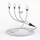 MTAKYI Super langes 3 in 1 Multi-Ladekabel 5 m / 16 ft iPhone-Ladekabel Nylon geflochtenes Universal-Ladekabel USB-Stromleitung mit USB C/Micro-USB/Lightning-Anschlussadapter USB C Multi-Ladekab