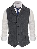 Herren-Weste mit Fischgrätenmuster, Tweed, Vintage-Wollmischung, Reversweste, blau / grau, Larg