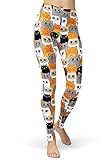 lulucheri Cartoon Leggings Damen Print Tier Libelle Kaninchen Eule Katzen Leggings Design Yoga Laufen Hosen Mädchen Mode Stretch Lang Sporthosen, Große Augen Katze, S/L (Taille 56cm-76cm)