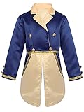 iEFiEL Jungen Mädchen Zirkus Direktor Kostüm Manege Circus Karneval Fasching Pailletten Kinder Prinz Jacke Mit Epauletten Smoking Anzug Jäckchen Tops Marineblau Prinz 128/8 J