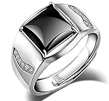 QAZXCV Männer Ringe Schwarz Achat Ring Männer Öffnung Einstellbare Ring Mode Männer Schmuck Cupronickel Geometrische Ring Für Hochzeits Engagement Komfort F