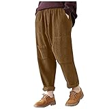 Damen Sweathose Lang Freizeithose Mode Haremshose Cordhose Herbst Winter Baumwolle Hose Lockere Pluderhose Jogginghose Straight Hose mit Elastische Taille und Multi T