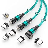 Magnetisches Schnellladekabel, 3 Stück, 1 m / 2 m / 3 m, von Aufu, magnetisches Ladekabel, 540 Grad, USB C, magnetisches Ladekabel 3 A, USB-Datenkabel für Micro-USB Typ C